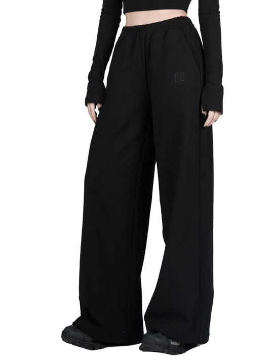 ブラックのルーズプルオンデザインワイドレッグスウェットパンツ