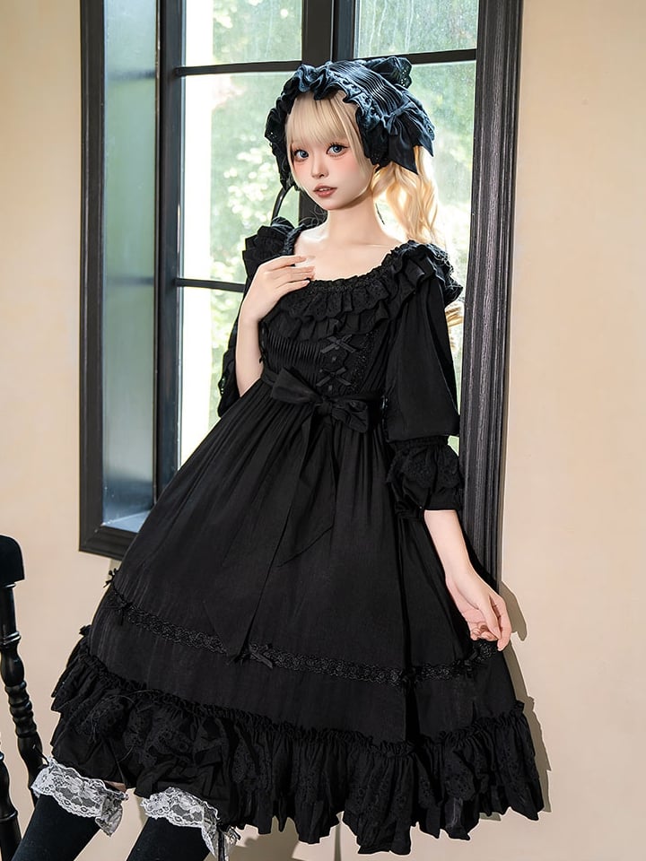 Lolita Dress Kuro All Sleeves Black High Short Waist