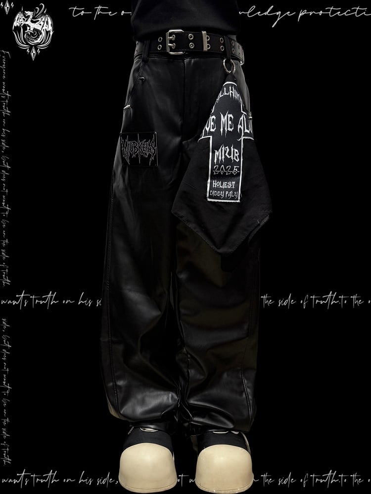 Schwarze Hose Cut Letter Straight-Leg Applique Punk