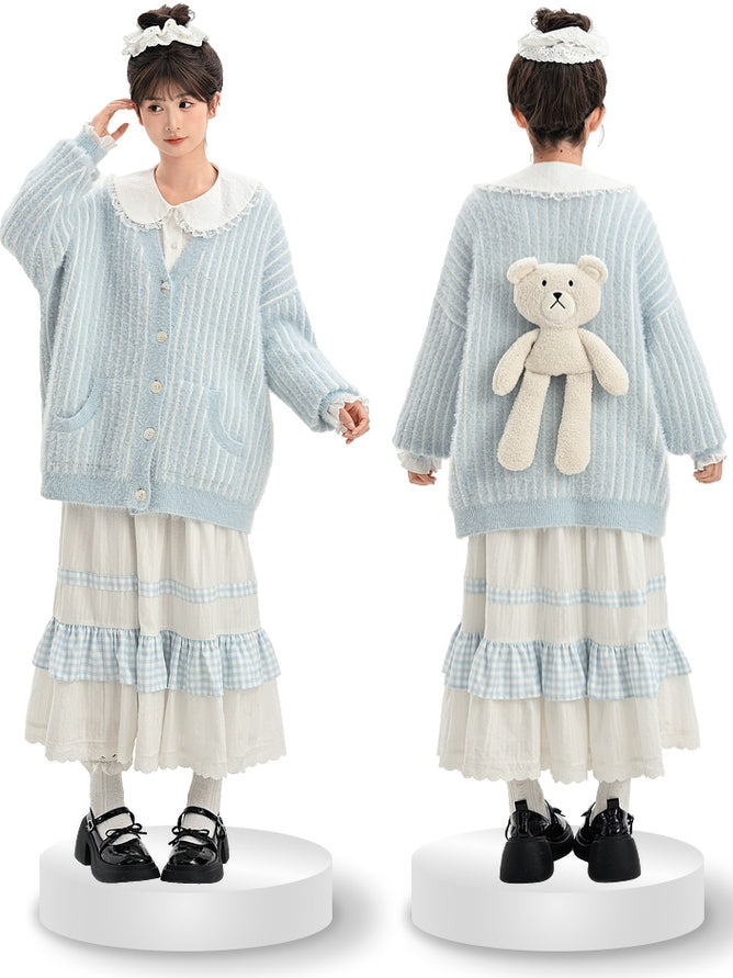 White High Waist Lace Trim Sweet Skirt Plaid Patchwork