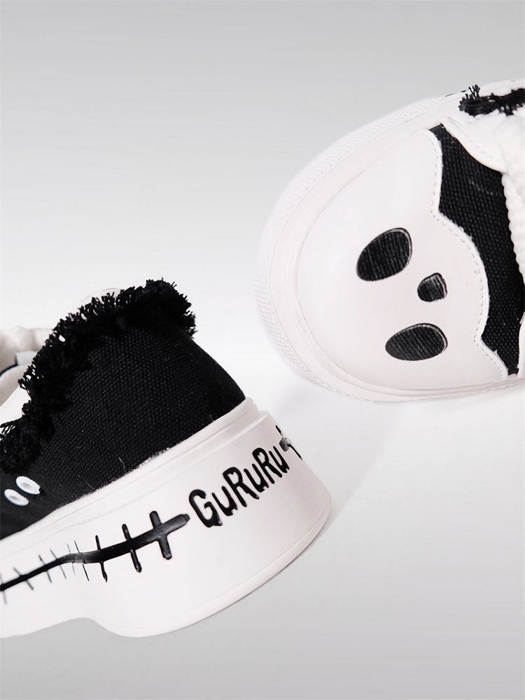 Sneakers Cute Black Ghost Platform Canvas und Weiß