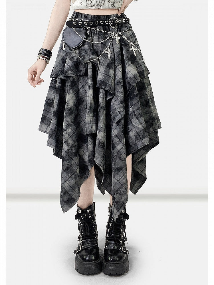 Handkerchief Dark Hem Plaid Skirt Pattern Bittersweet Gray
