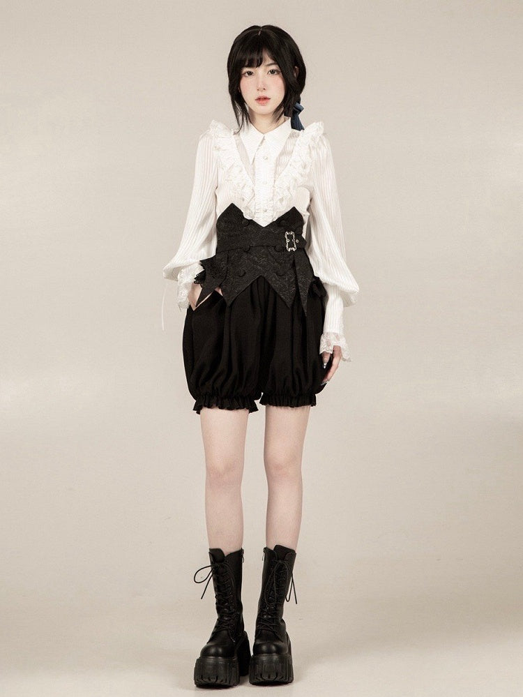 Straps with Blue - Black Bloomer Ouji Bowtie Boned Set Belt Corset Shorts Lolita + Gothic