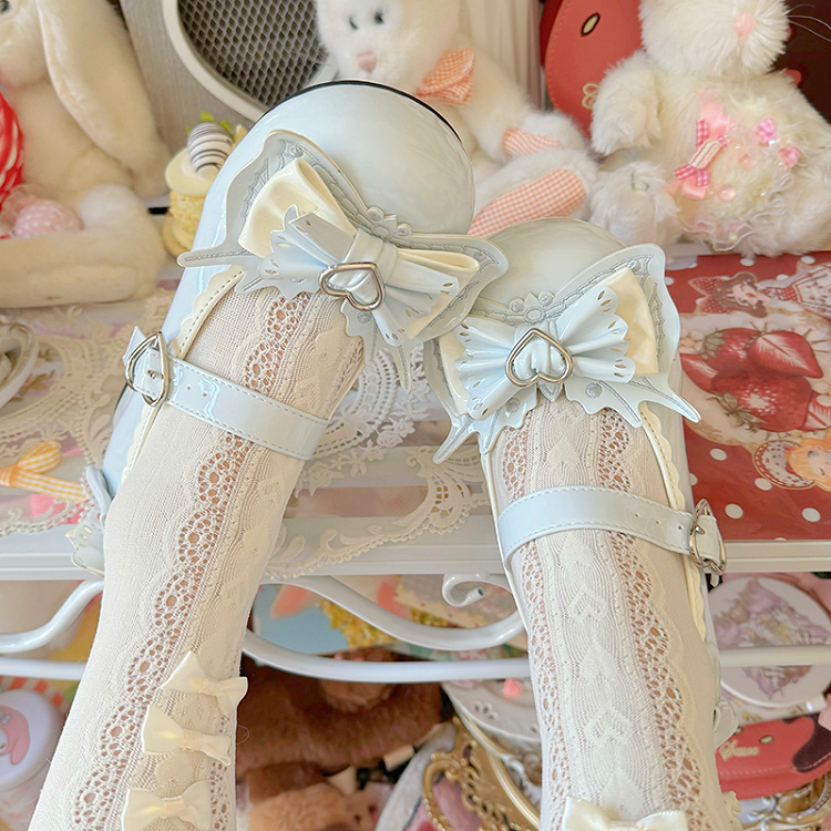Sweet Lolita Hellblaue Mary Janes mit Schleife und Herzschnalle