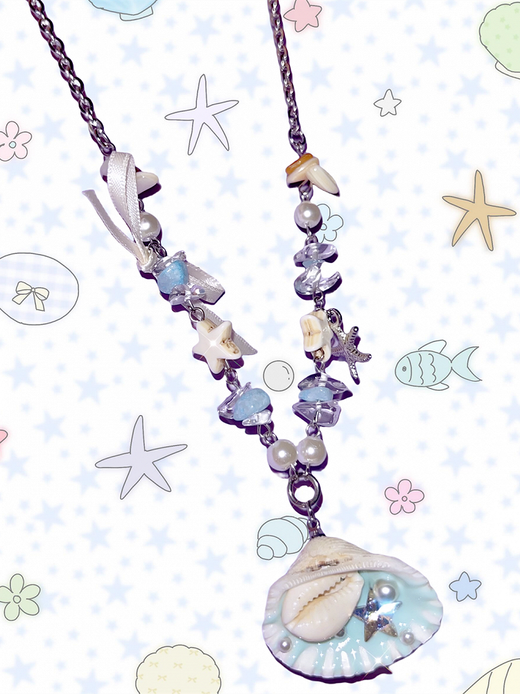 Y2K Necklace Star Blue Shell