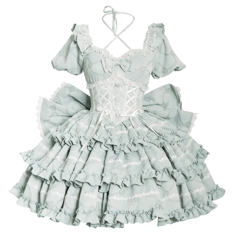 Corset Big Skirt Dress Ruffle with OP Lolita Green Waist Princess