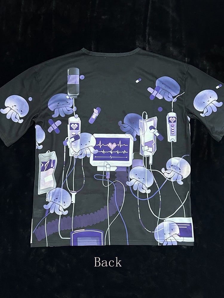 T-shirt Dark Otaku Aesthetic Black Kawaii Round Neck /White with Yami Anime Print