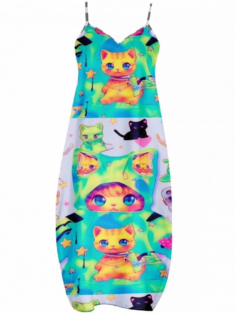 Dress Cat Cami Y2K Print Colorful