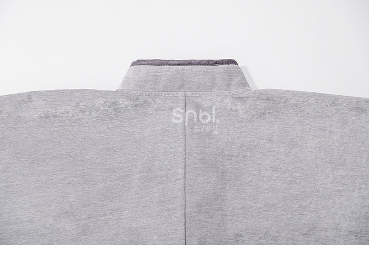 Grey Cheongsam Style Banded Collar Long Sleeves Top