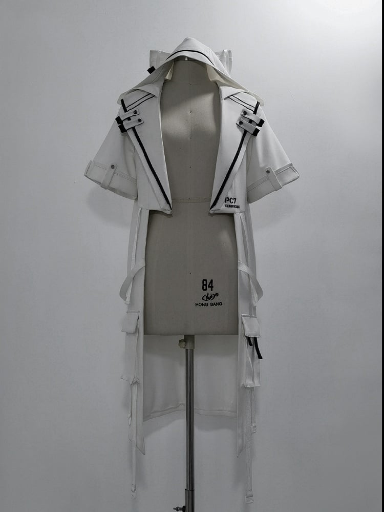 Cyberpunk Ears Coat Ouji White Hooded Techwear Cat Fashion