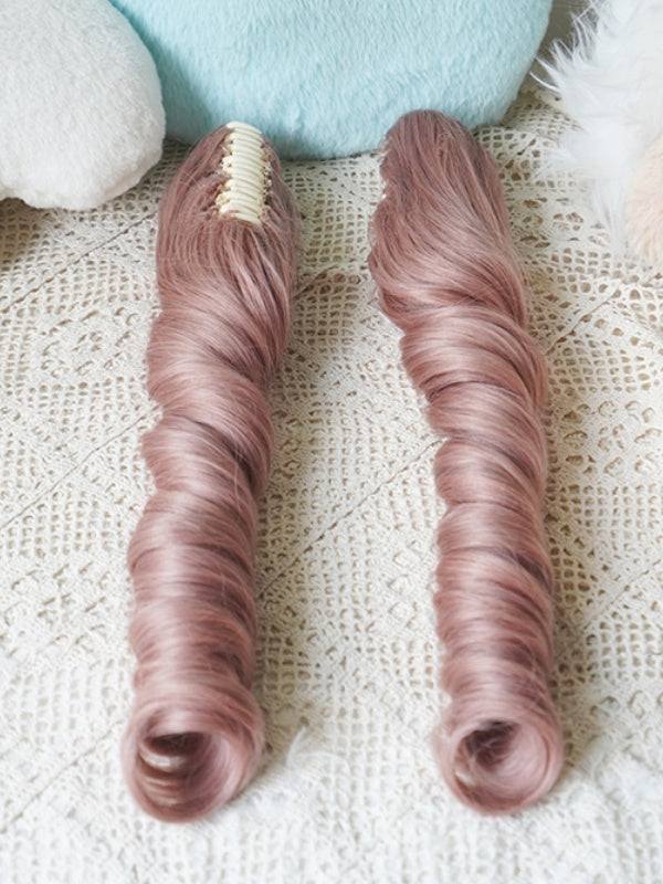 Pink Bob Cut Straight Wig With Bangs+Double Long/Short Ponytail Claw Clips