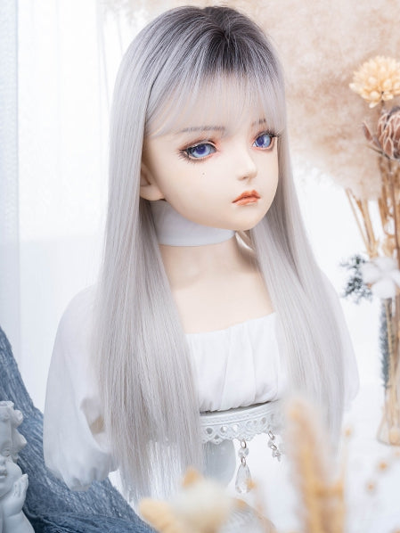 Straight Ombre Wig Length With Air 66CM Black-White Bangs