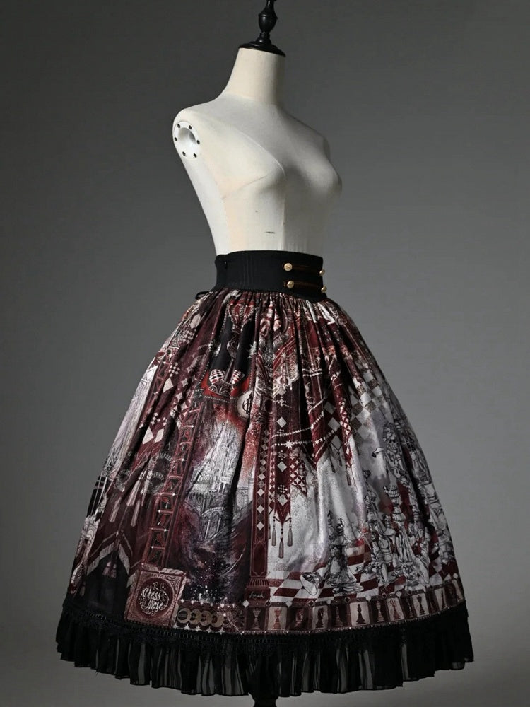 Waist Red Corset Chess Skirt Belt Print Theme Lolita