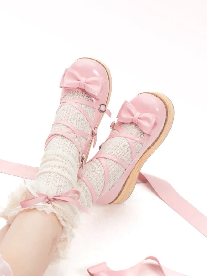 Lolita Zehenschuhe Plateau Rund Süß - Pink Peach