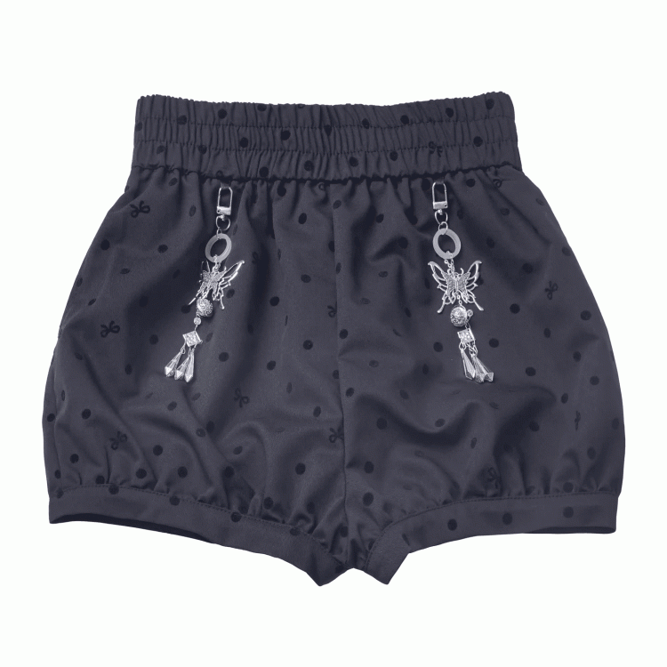 Polka-Dot Bubble Shorts with Butterfly Charms Black Cheongsam Style