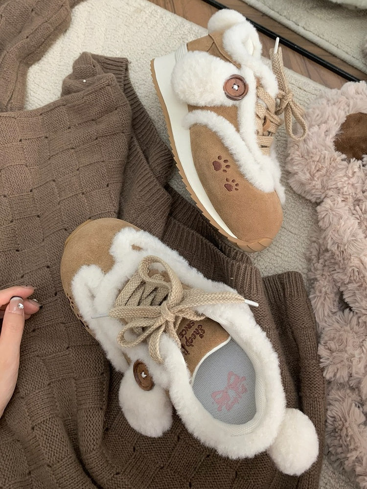 Sneakers Embroidery Sweet Lolita - Brown Paw