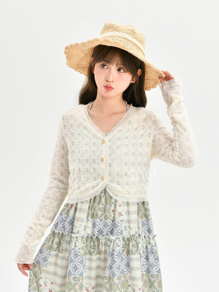 Sweet Creamy Yellow Lace Trim Cardigan