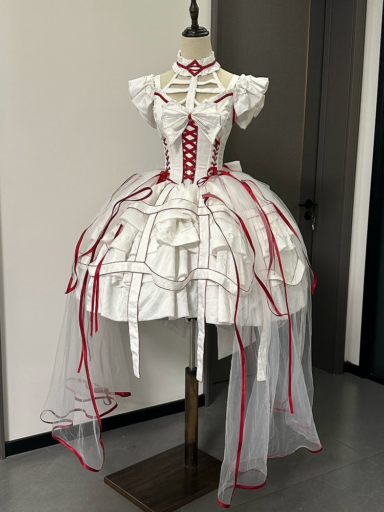Corset Lace-ups Waist Gothic Skirt Design Birdcage White Dress and Lolita Red
