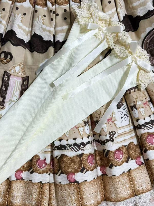 Lace Brown/Black/White Bowknot Calf Lolita Ruffled Socks Cuff Details