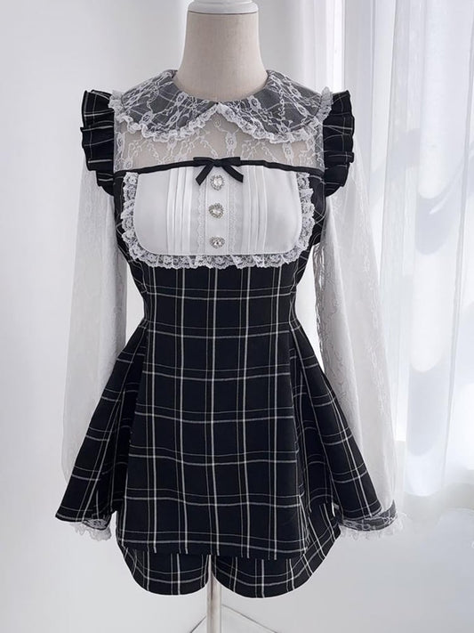 Peter Pan Kragen Langarm Kleid Shorts