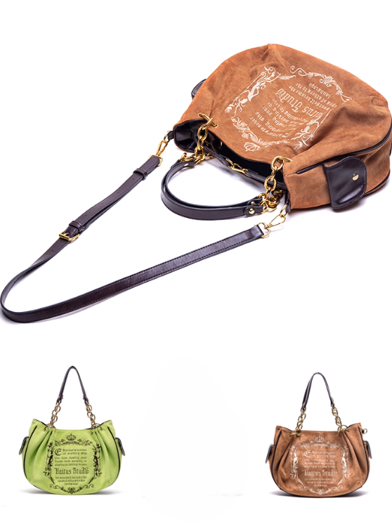 Capacity Vintage Brown Gothic Lettering Embroidered Tote Bag with Large