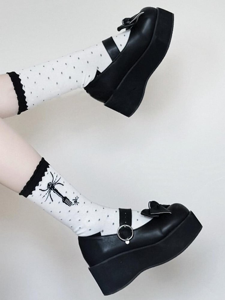 Spider Polka-dot Socks Lolita Calf Black Fork Pattern