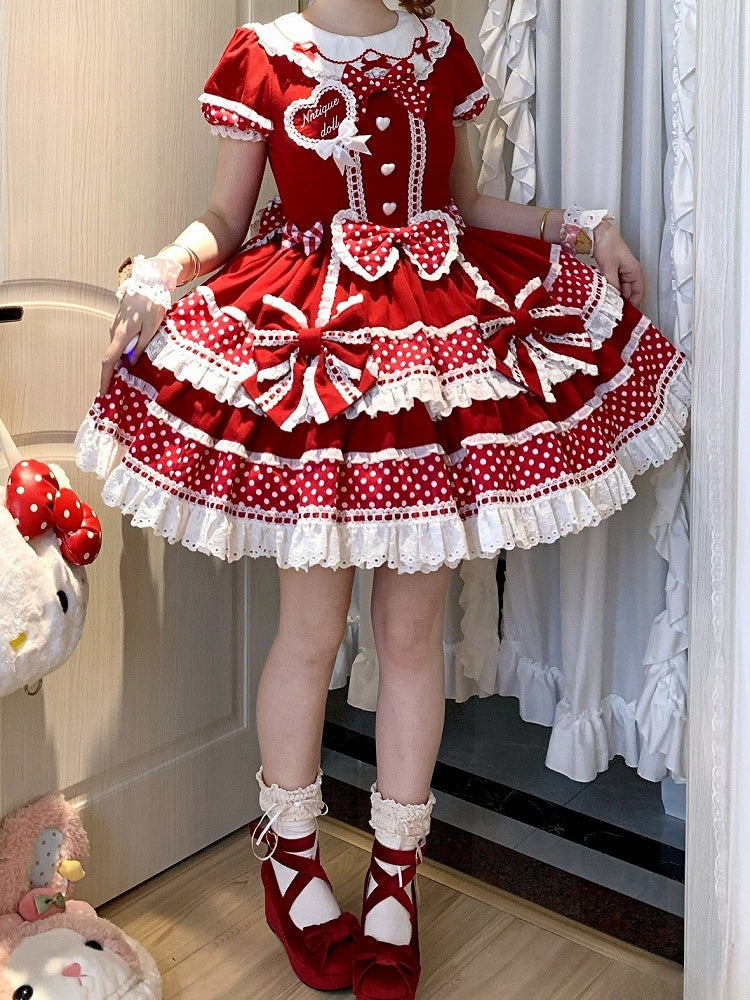 Collar Red Ears Sweet Lolita Dress Dots Bunny Polka Accents Bow Back