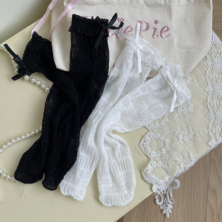 Socks Bowknot Tulle Lace Details White/Black Ruffled