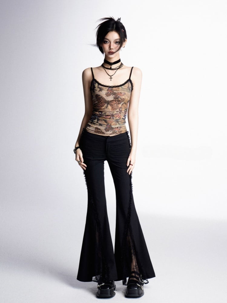 Mesh Cami Top Bittersweet Wasteland Punk Brown Butterfly Print