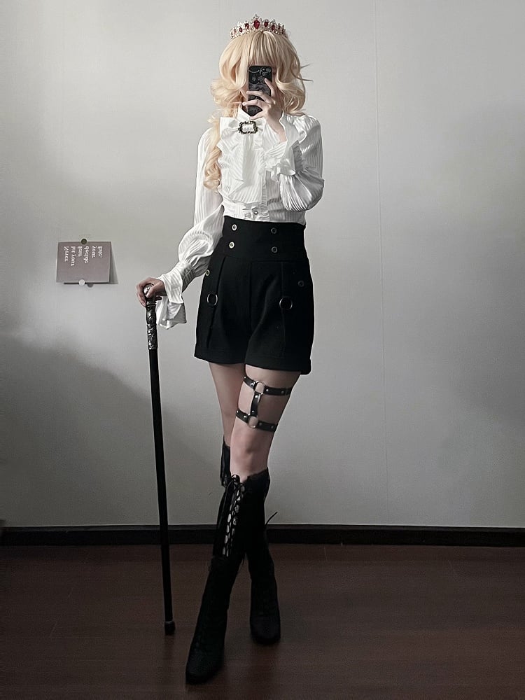 Lolita Back Shorts Black High Ouji Fashion Lace-up Waist
