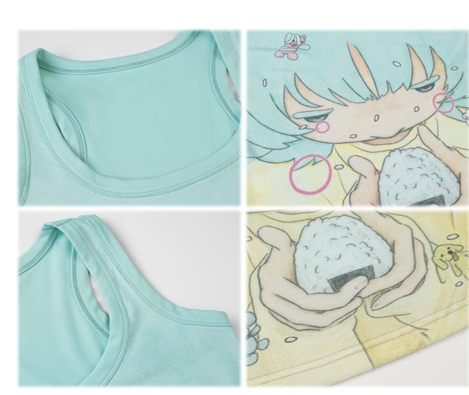 Tank Top Neckline Print Anime Girl Mint Green Square