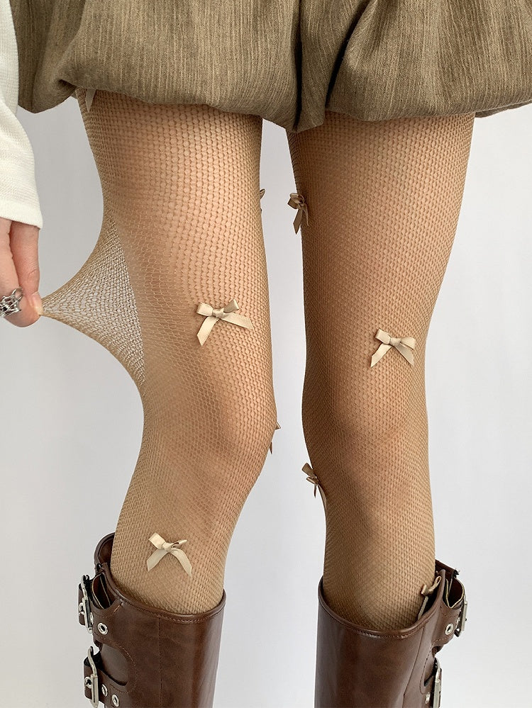 Grau/Braun/Weiße Strumpfhose mit Schleifendetails
