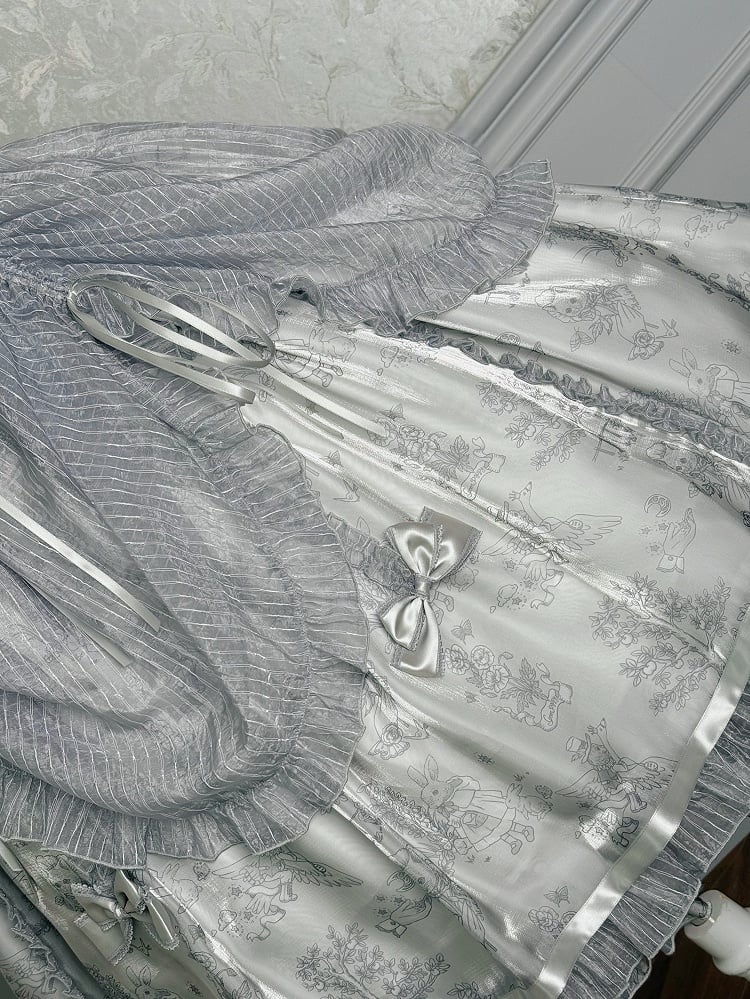 Lolita Drawstring Jumper Gray Waist Silver Corset Skirt Overlay