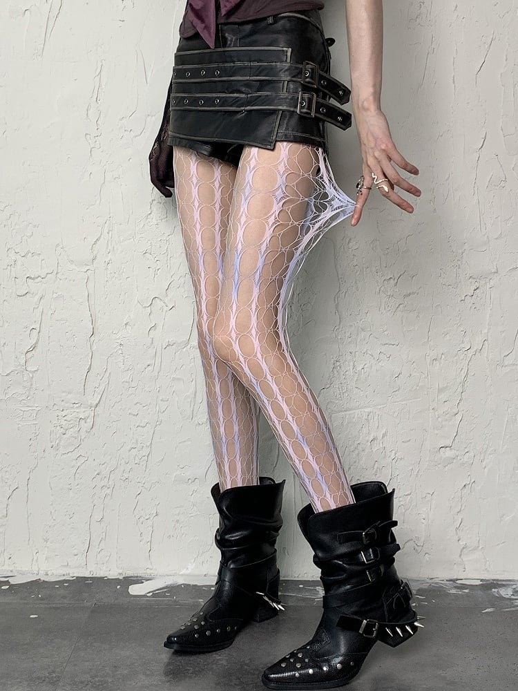 Yellow/Pink Tie-Dye Blue Gray Design Tights Y2K Cut-out Fishnet