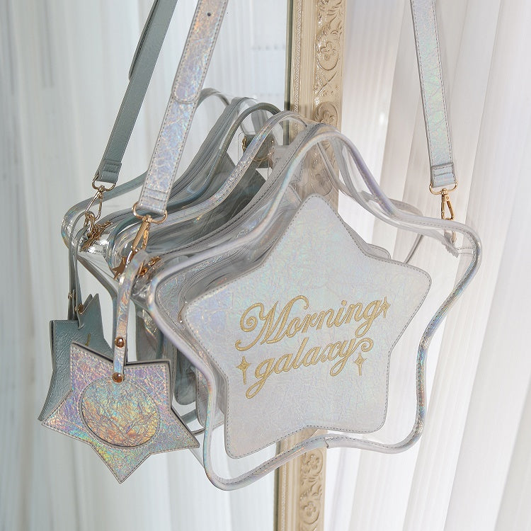Holographic with Set PU Badge Detachable Charm Color Star-shaped Ita Bag