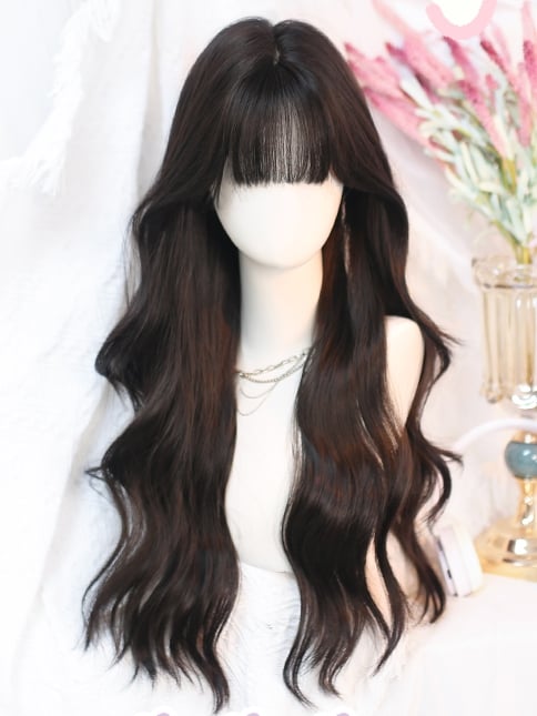 Bangs Wig With Tea/Brown Length Air Waist Wavy Black 65-70CM