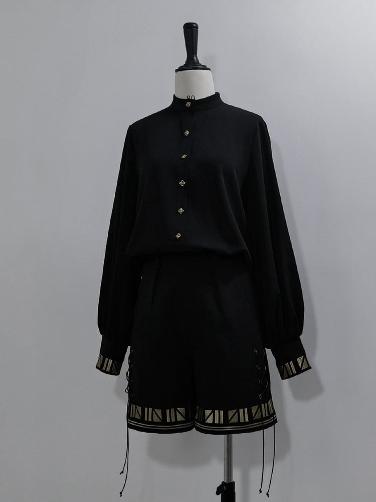 Lange Stickerei Shirt Stil schwarze Manschetten Gold Lolita Ouji Ärmel mit ägyptischen
