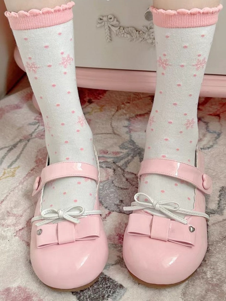 Socks Print Polka-dot Pattern Pink Snowflakes Lolita Calf