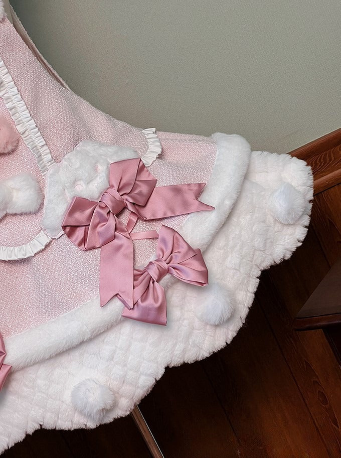 Pom-poms Pink with Lolita Overalls Trim Scalloped Sweet Dress White Bowknots Edge and