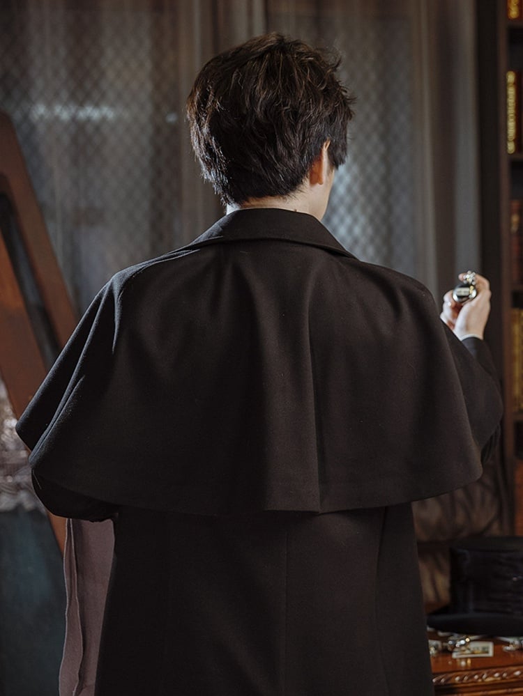 Coat Steampunk Black Detachable Cape