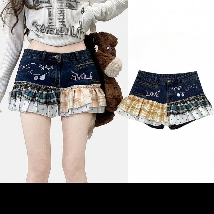 Karierte Shorts und + Muster Polka-Dot Orange Blau Y2K