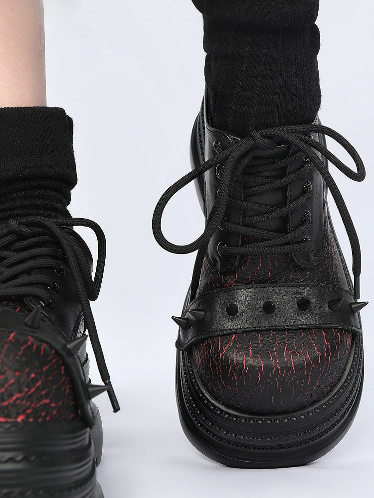 Gothic Closure Red Lace-up Shoes Stud Platform Style Detailing Cone Black in -