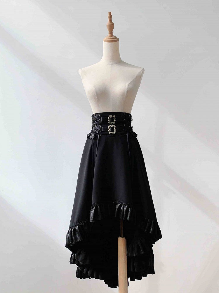 High-low High Cascading Skirt Ruffle Lolita Gothic Waist Black