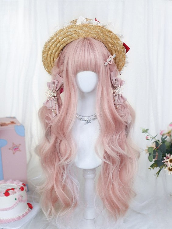 Length Pink Wavy Full With Bangs 75-80CM Wig