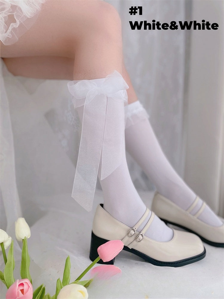 6 Options Big Bow LolitaCalf/Ankle Socks
