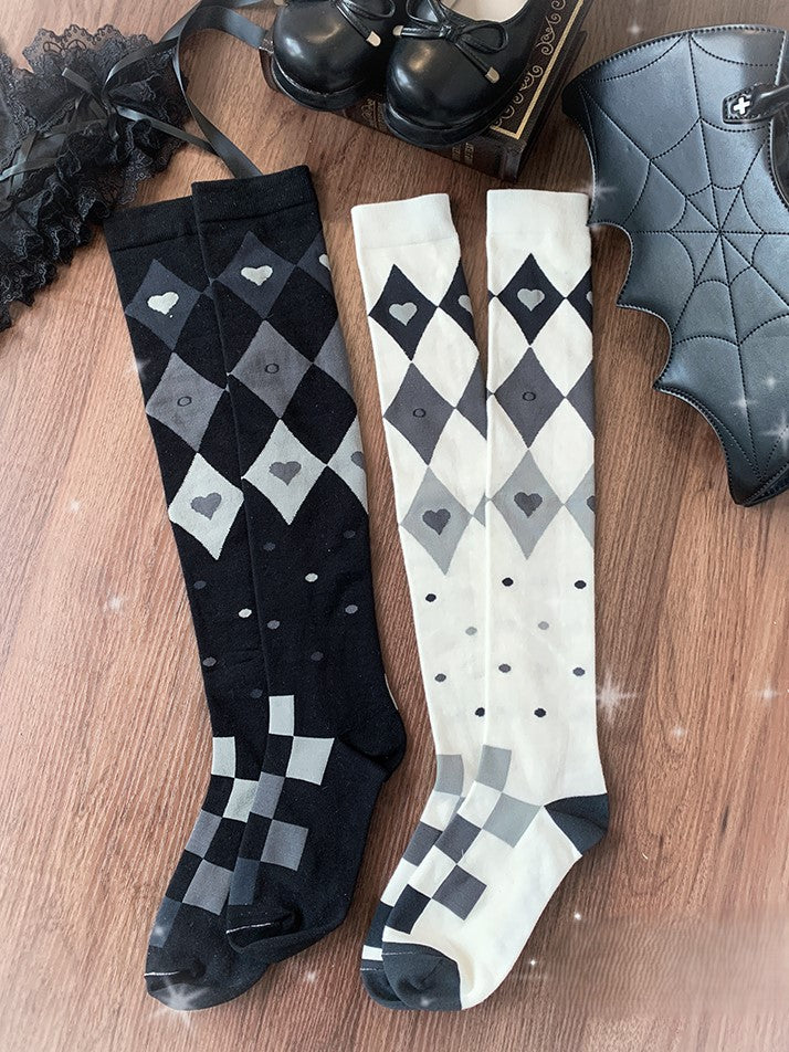 Goth Stockings Pattern Black/White Pastel Overknee Lolita Diamond