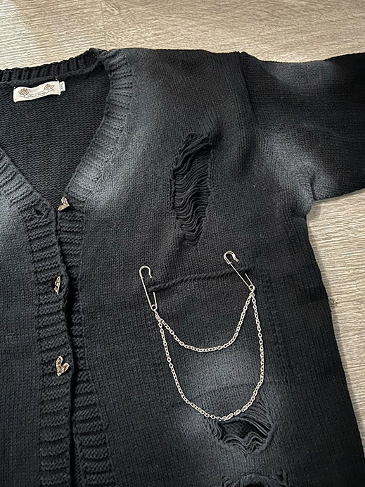 Lockerer Cardigan im Distressed-Look in Dunkelgrau in Übergröße für den Y2K-Stil
