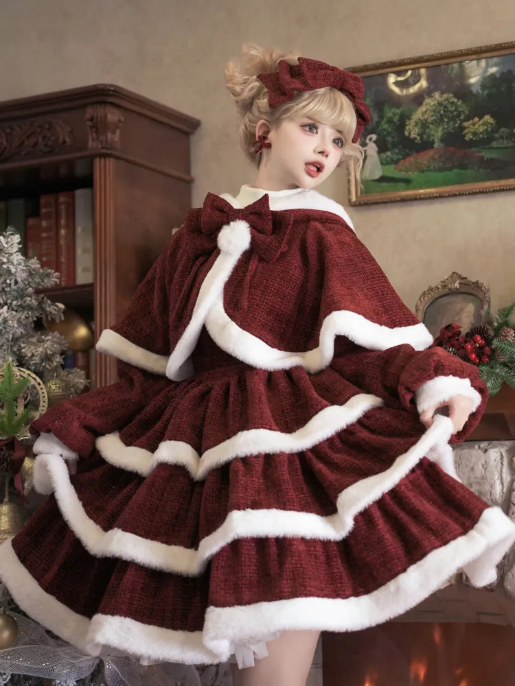 Tweed + Büste XL Taille Lolita Cape Rock für Pullover 98CM Ausverkaufsgröße Weihnachten Rot Hoch