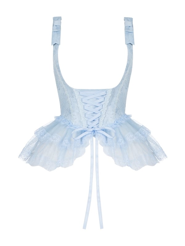 Corset Light Under Trims Boning Blue Lace Bust