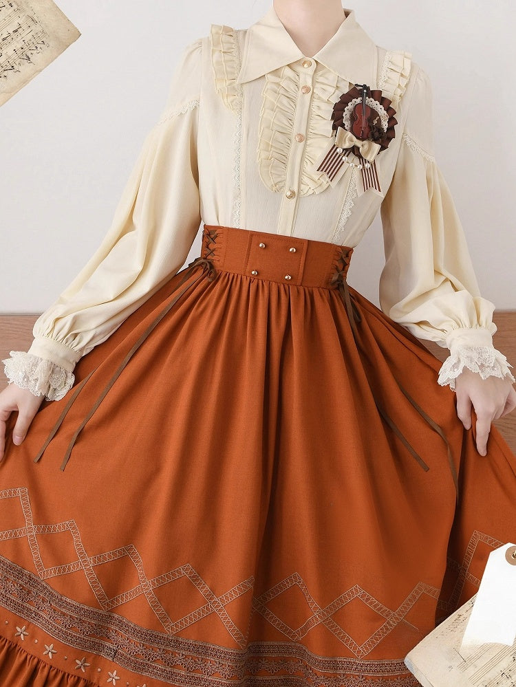 Apricot Elegantes Langarmhemd mit spitzem Kragen